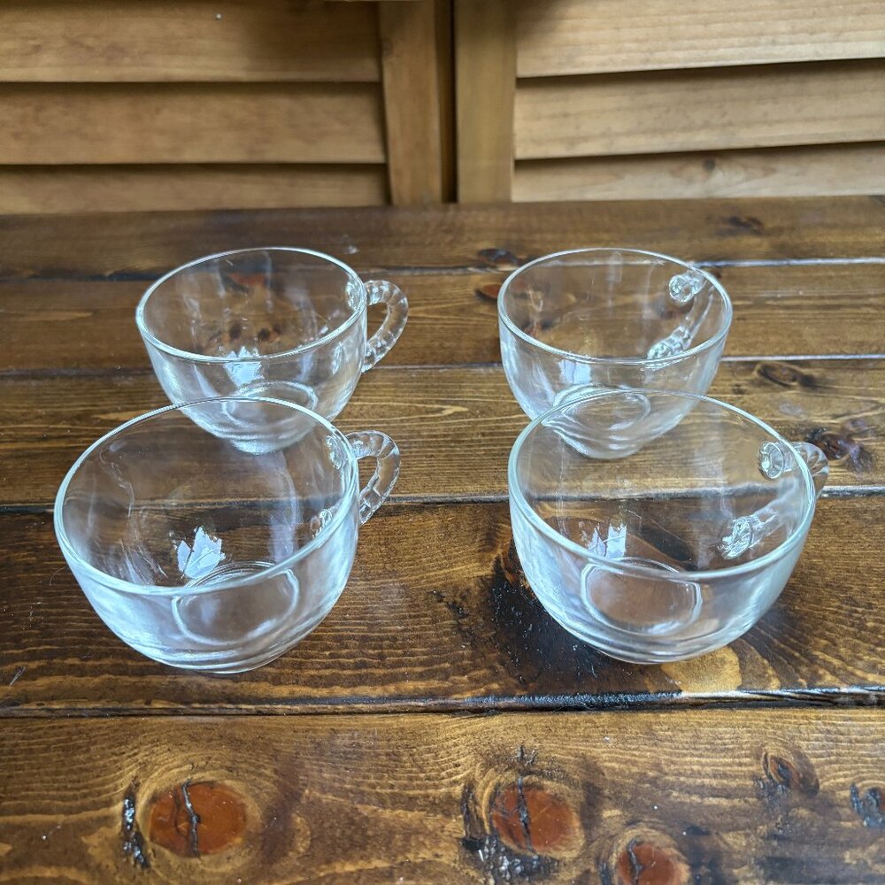 Vintage Clear Glass Teacups - Set of 4 with Swirled Handles
